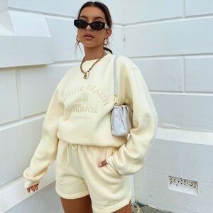 White Fox Boutique Butter Yellow Crewneck & Shorts Set